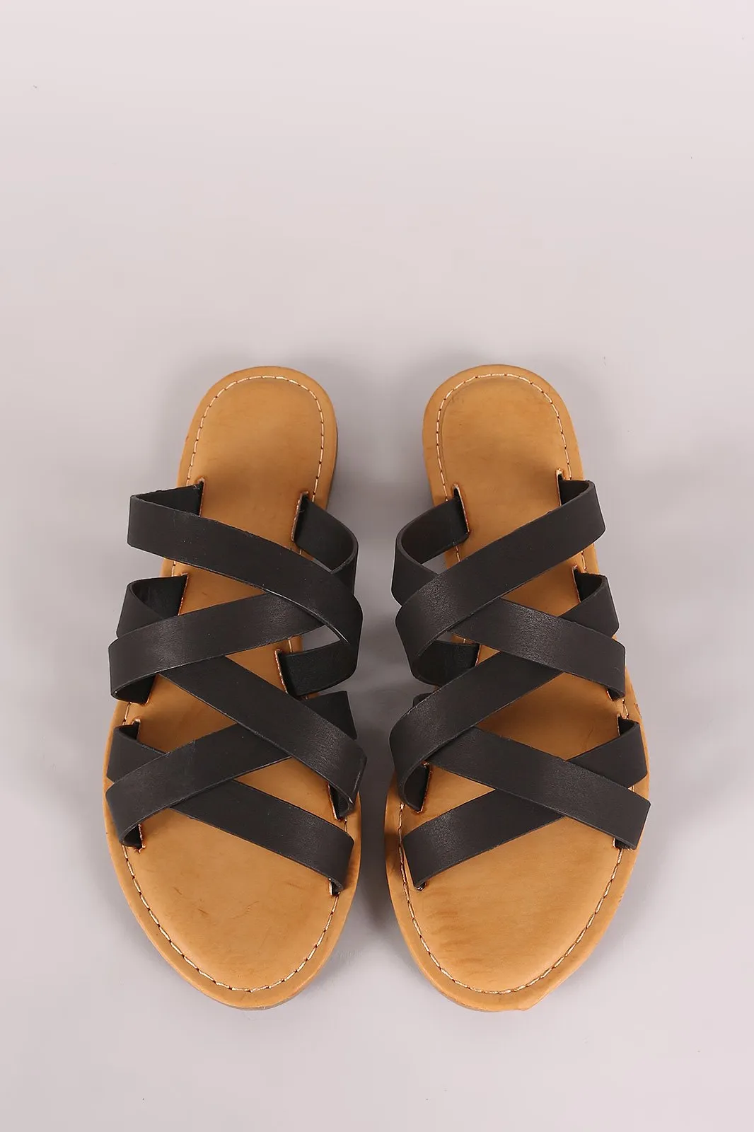 Bamboo Strappy Crisscross Slip-On Flat Sandal