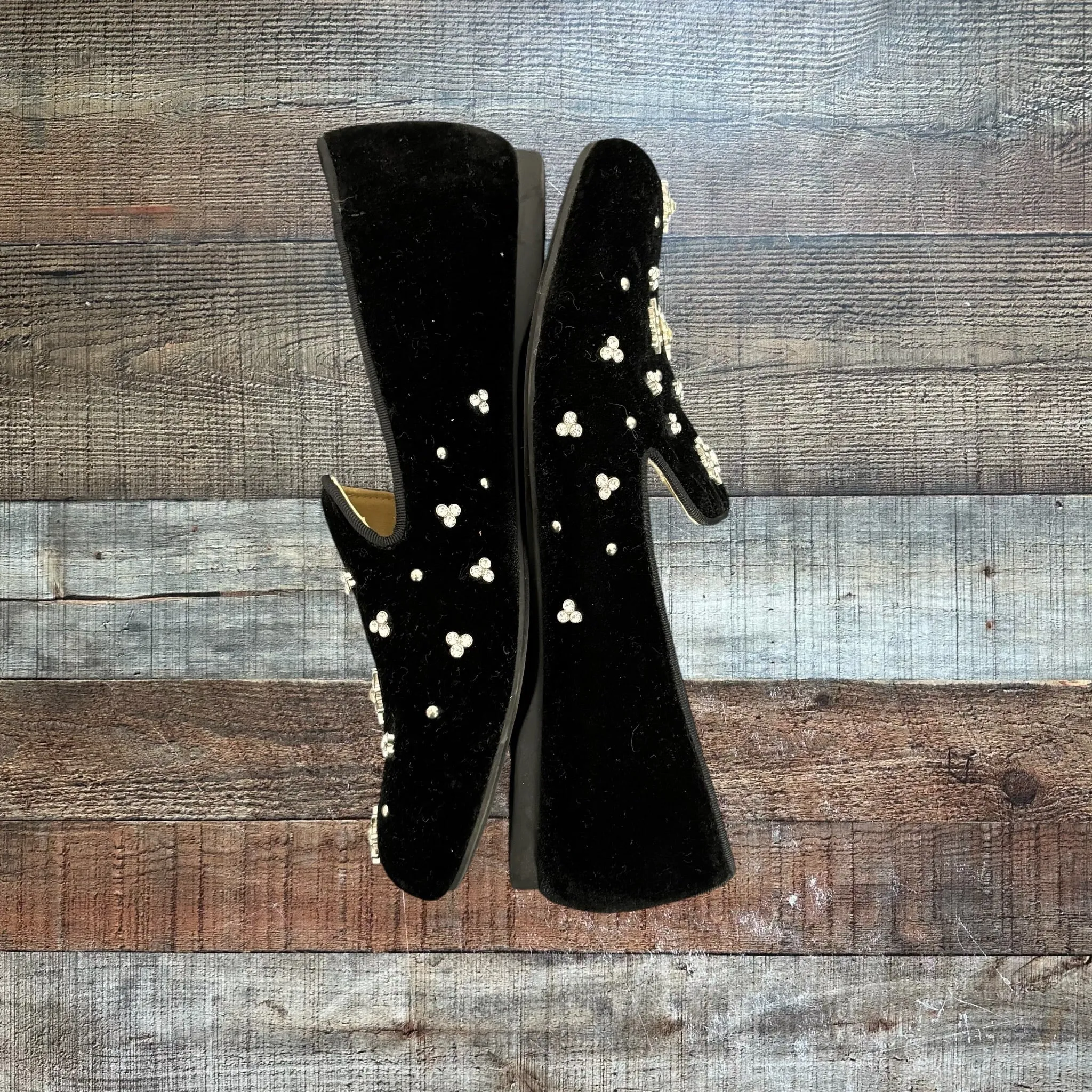 Birdies Black Crystal Jeweled Velvet Loafers- Size 6 (sold out online)