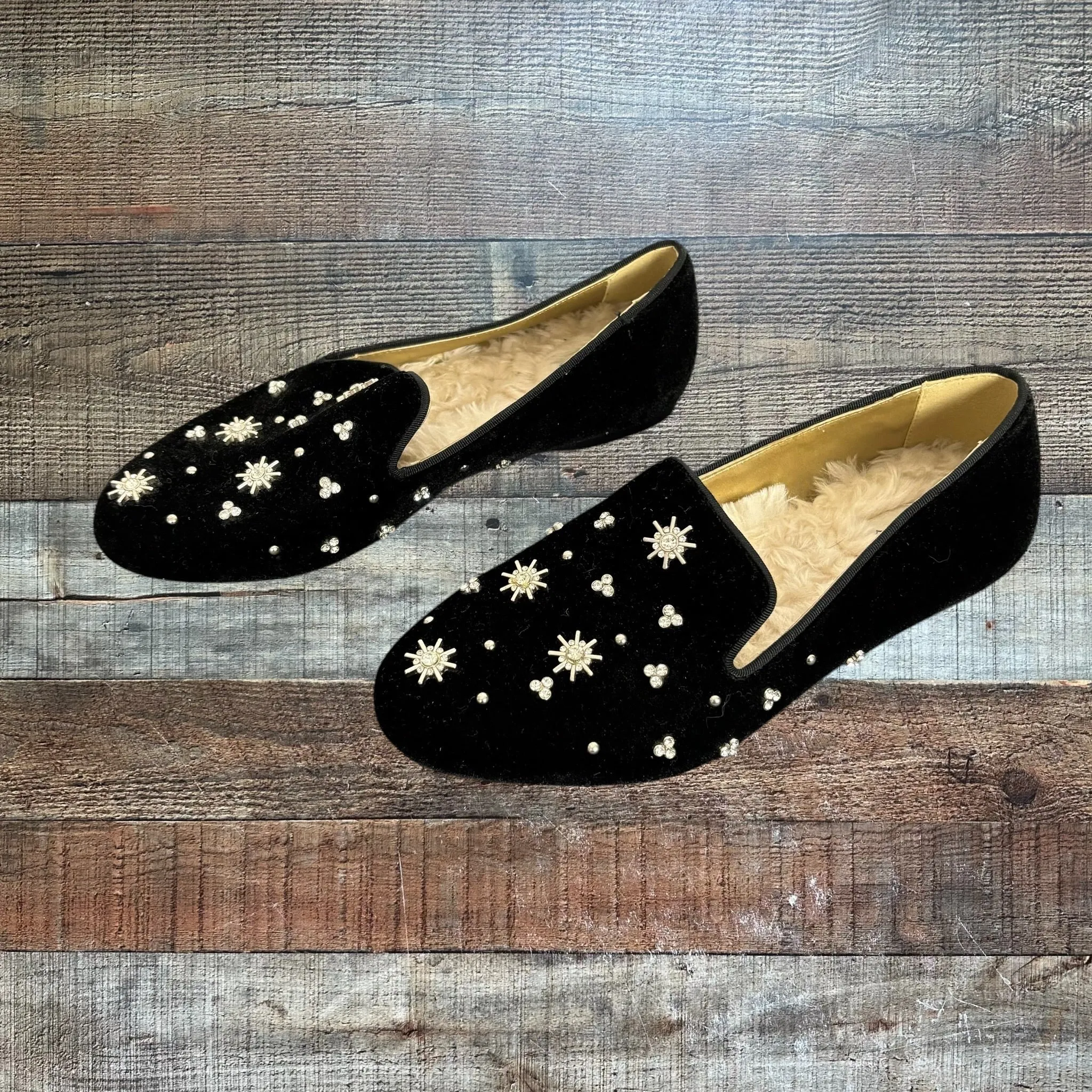 Birdies Black Crystal Jeweled Velvet Loafers- Size 6 (sold out online)