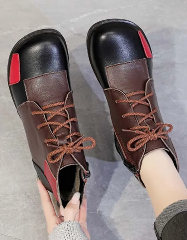 Color Stitching Round Head Retro Winter Boots