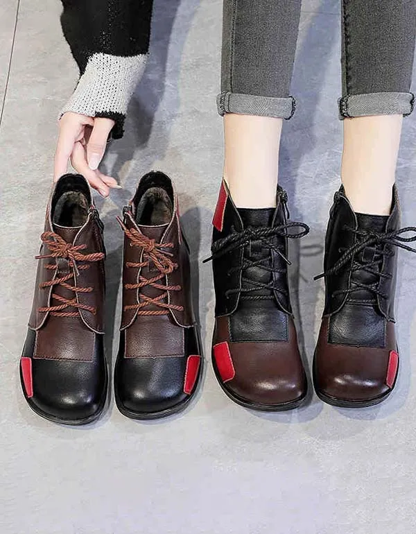 Color Stitching Round Head Retro Winter Boots