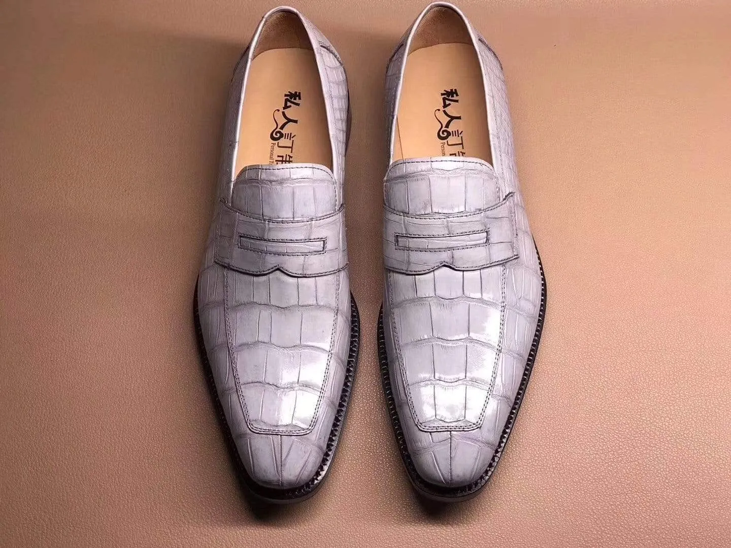 Crocodile Shoes Light Grey Men's Crocodile Leather Loafers,Slip-Ons Diving Shoes, Penny Loafers Shoes