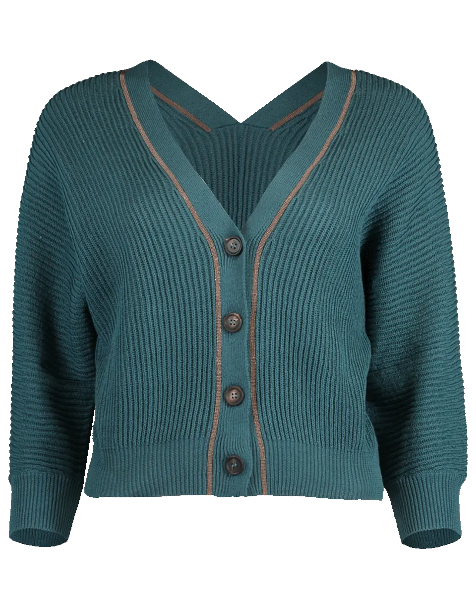 Cropped Button V-Neck Cardigan