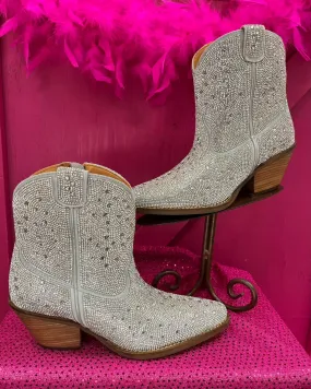 Dingo Women's Silver Rhinestone Cowgirl Ankle Booties DI577-SIL