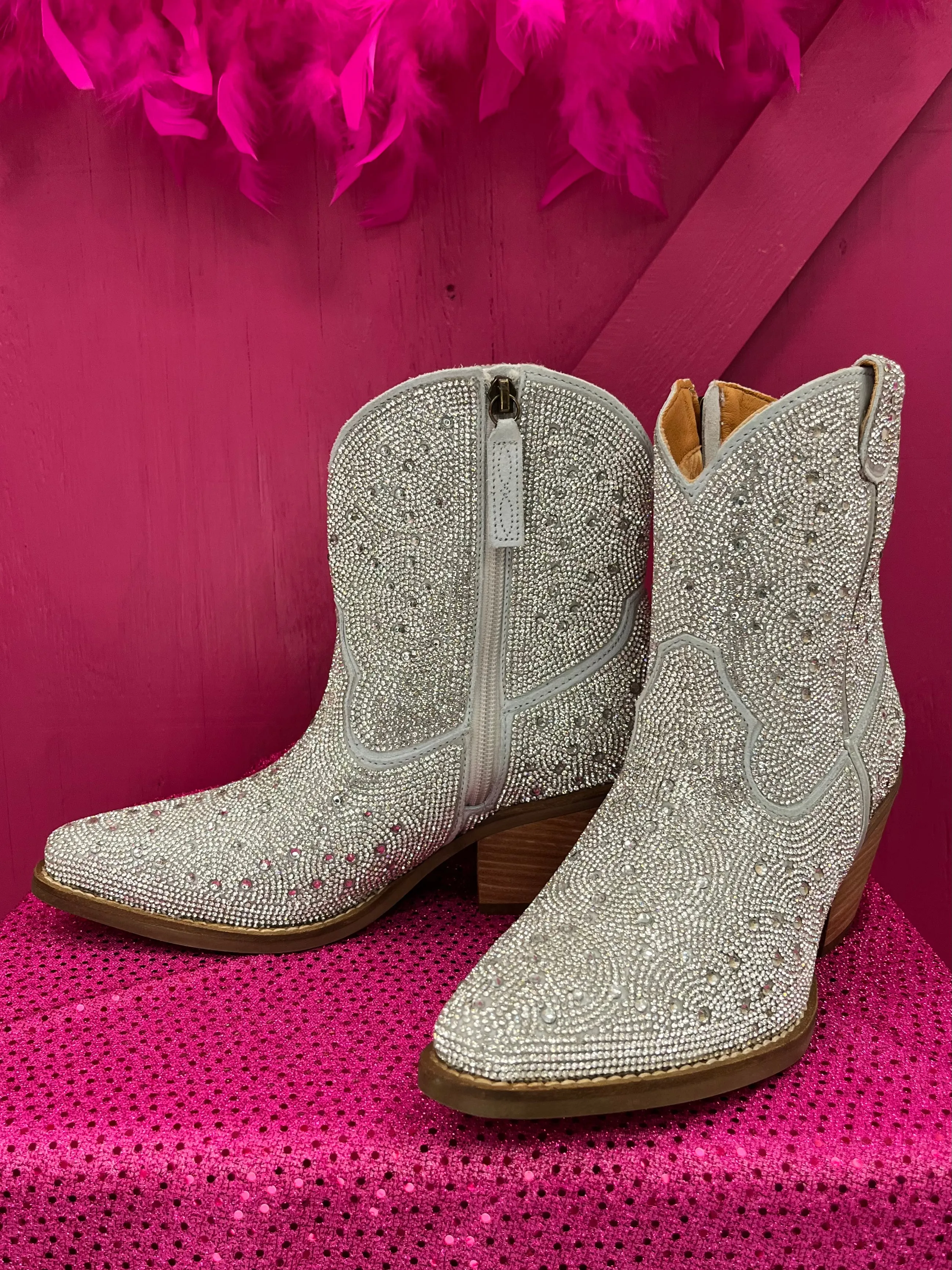 Dingo Women's Silver Rhinestone Cowgirl Ankle Booties DI577-SIL