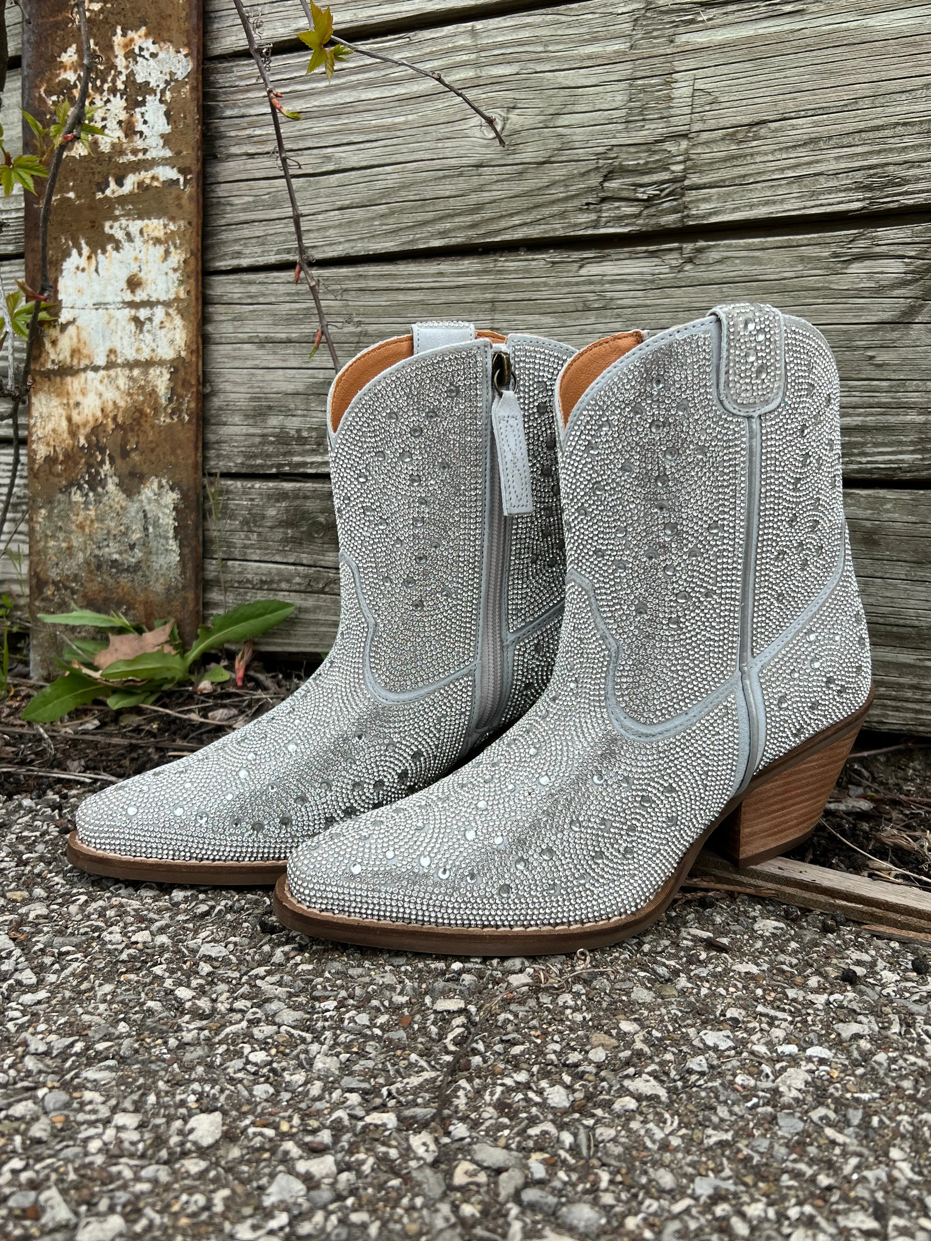 Dingo Women's Silver Rhinestone Cowgirl Ankle Booties DI577-SIL