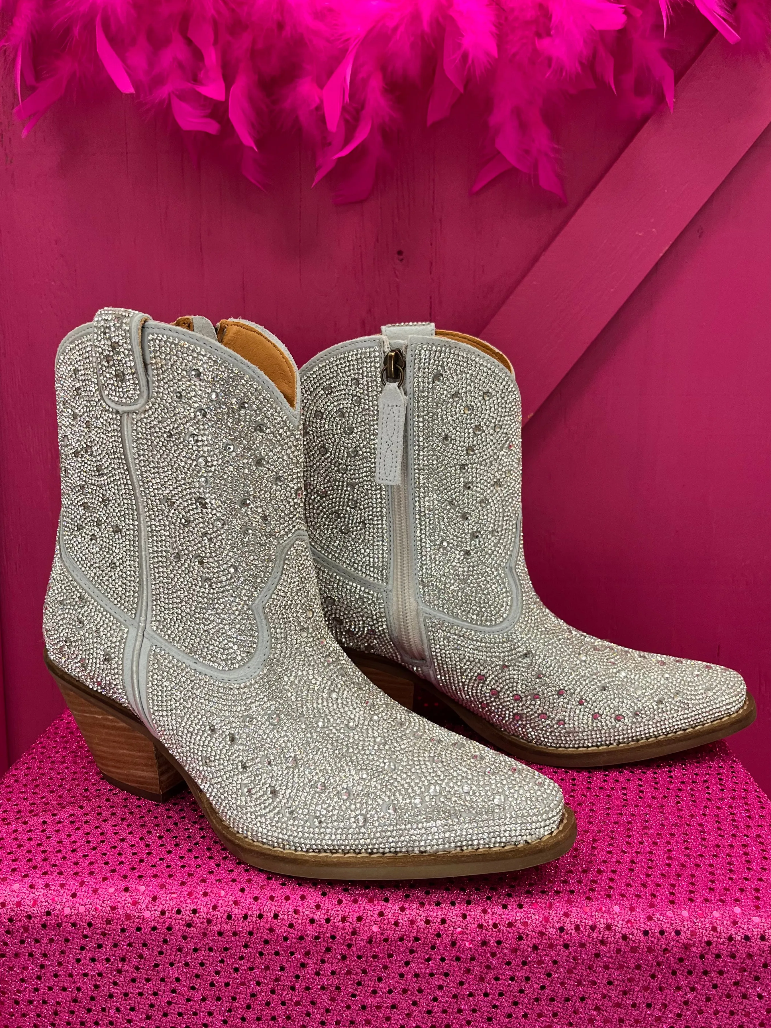 Dingo Women's Silver Rhinestone Cowgirl Ankle Booties DI577-SIL