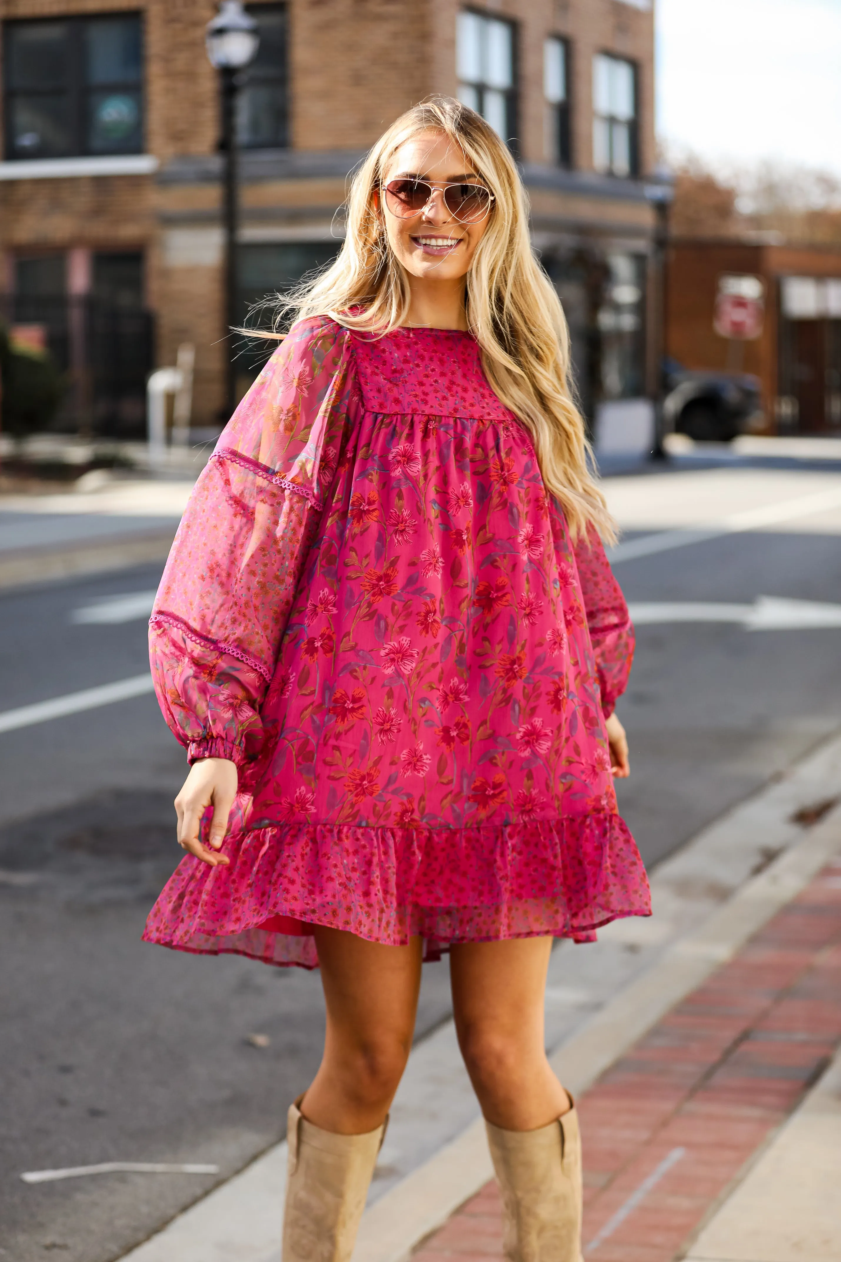 FINAL SALE - Graceful Arrival Magenta Floral Mini Dress