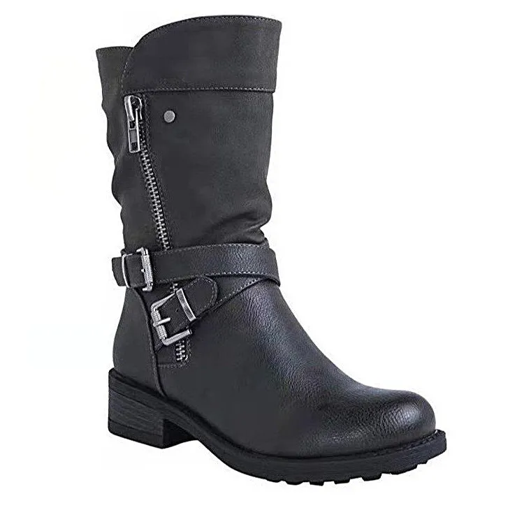 Funki Buys | Boots | Women's Biker Boot | Zipper Buckle Boots