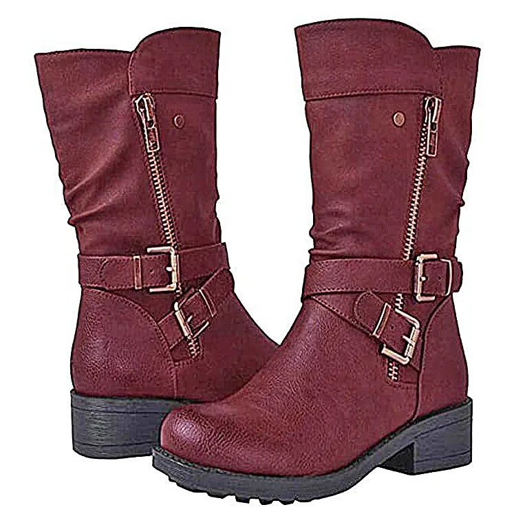 Funki Buys | Boots | Women's Biker Boot | Zipper Buckle Boots