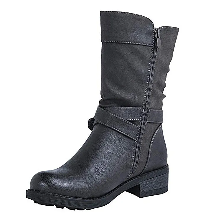 Funki Buys | Boots | Women's Biker Boot | Zipper Buckle Boots