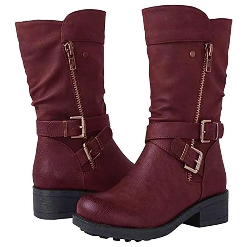 Funki Buys | Boots | Women's Biker Boot | Zipper Buckle Boots