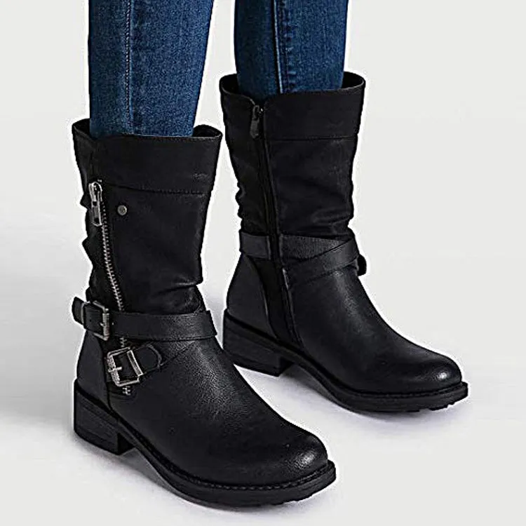 Funki Buys | Boots | Women's Biker Boot | Zipper Buckle Boots