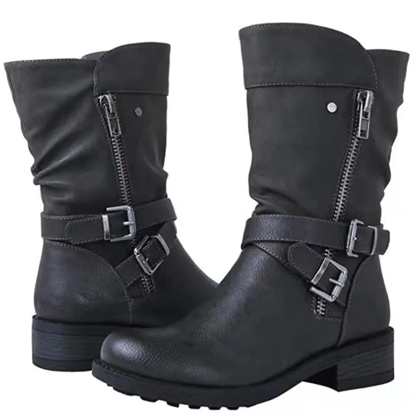 Funki Buys | Boots | Women's Biker Boot | Zipper Buckle Boots