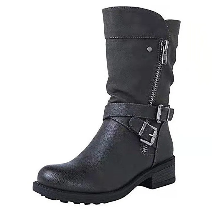 Funki Buys | Boots | Women's Biker Boot | Zipper Buckle Boots