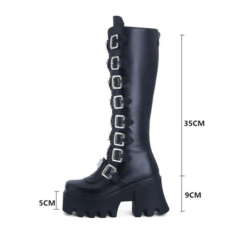 Funki Buys | Boots | Women's Gothic Buckle Plate Platform Boot