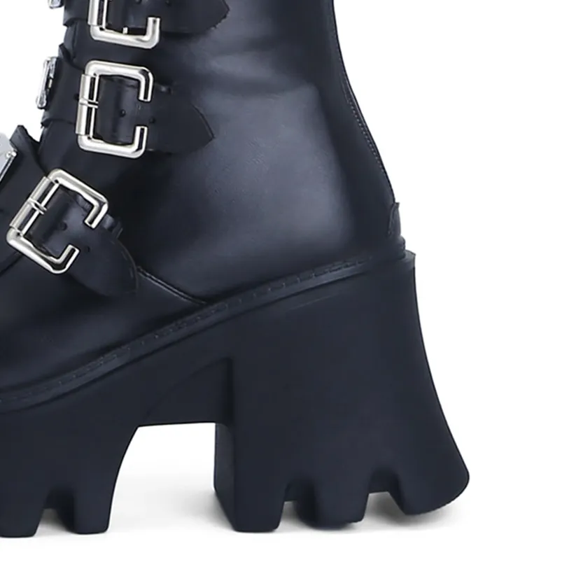 Funki Buys | Boots | Women's Gothic Buckle Plate Platform Boot