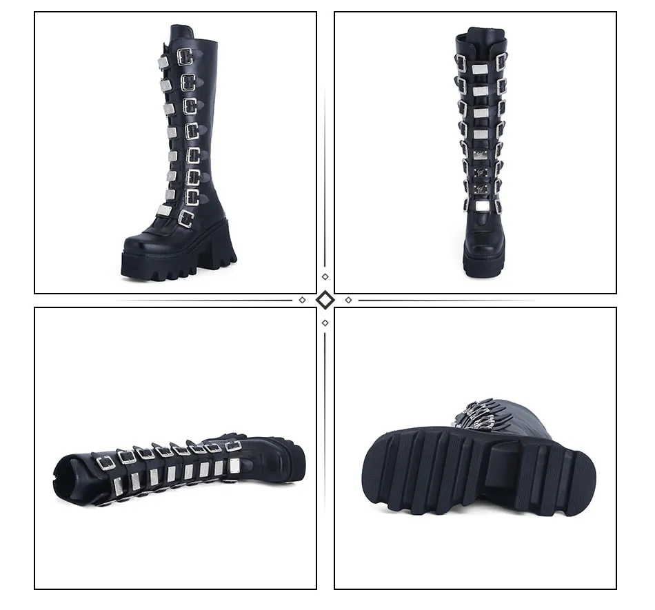 Funki Buys | Boots | Women's Gothic Buckle Plate Platform Boot