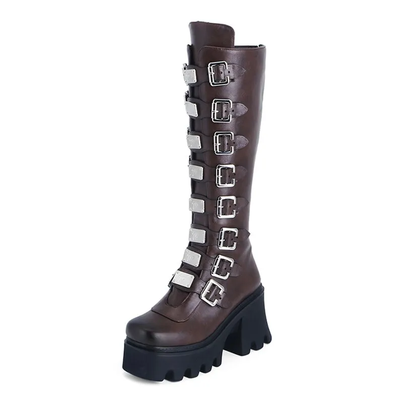 Funki Buys | Boots | Women's Gothic Buckle Plate Platform Boot