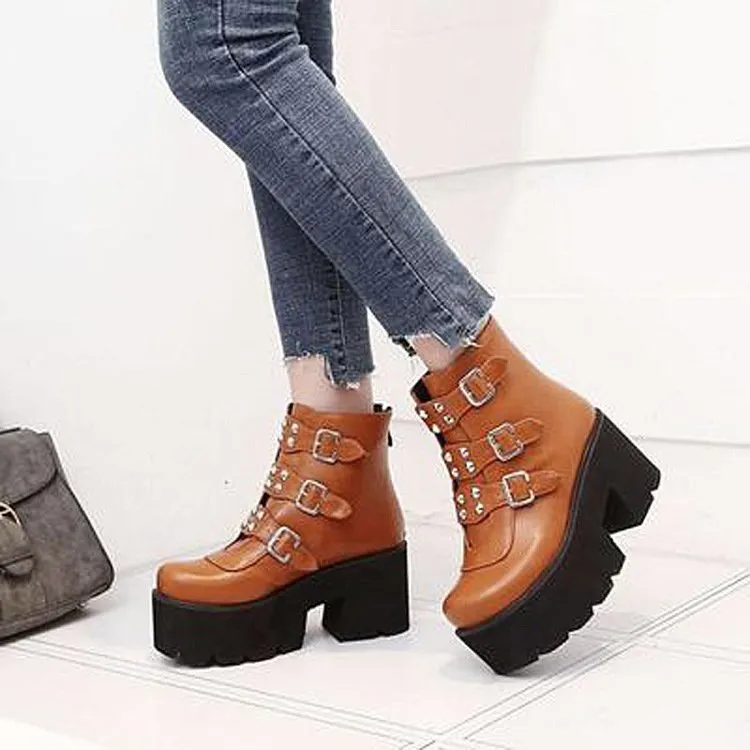 Funki Buys | Boots | Women's Gothic Platform Rivet Ankle Boots