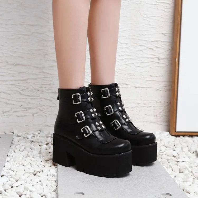 Funki Buys | Boots | Women's Gothic Platform Rivet Ankle Boots