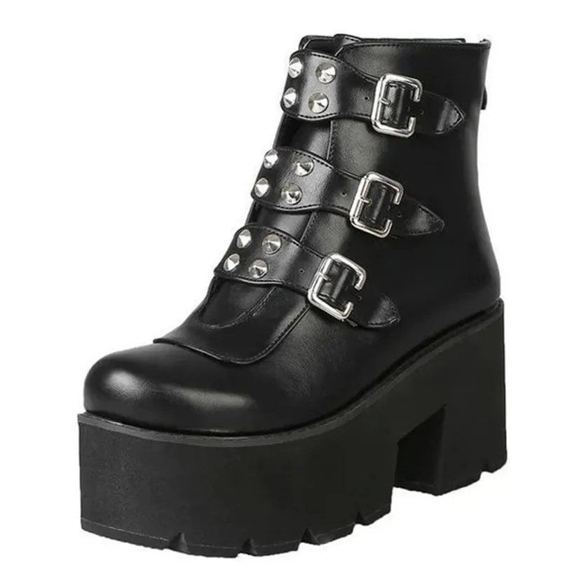 Funki Buys | Boots | Women's Gothic Platform Rivet Ankle Boots