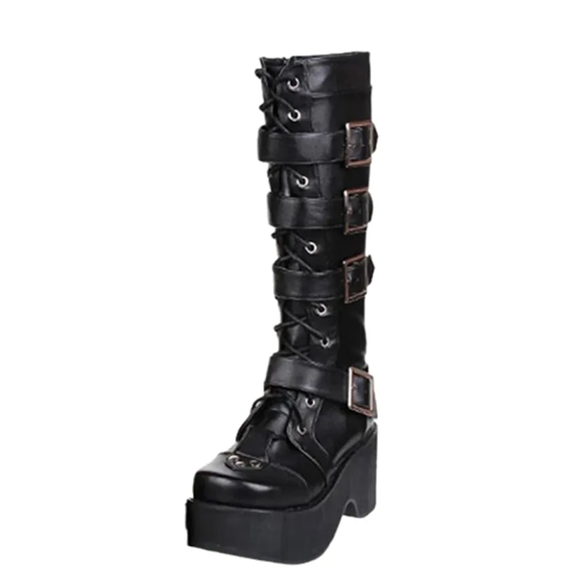 Funki Buys | Boots | Women's Gothic Punk 4 Strap Platform Boot