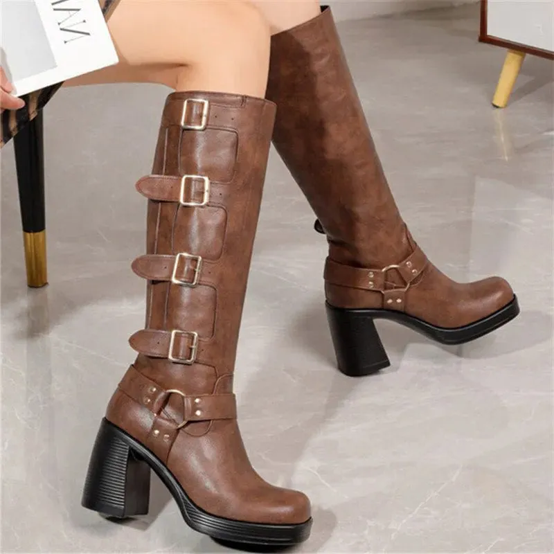 Funki Buys | Boots | Women's Gothic Punk Multi-Buckle Boots