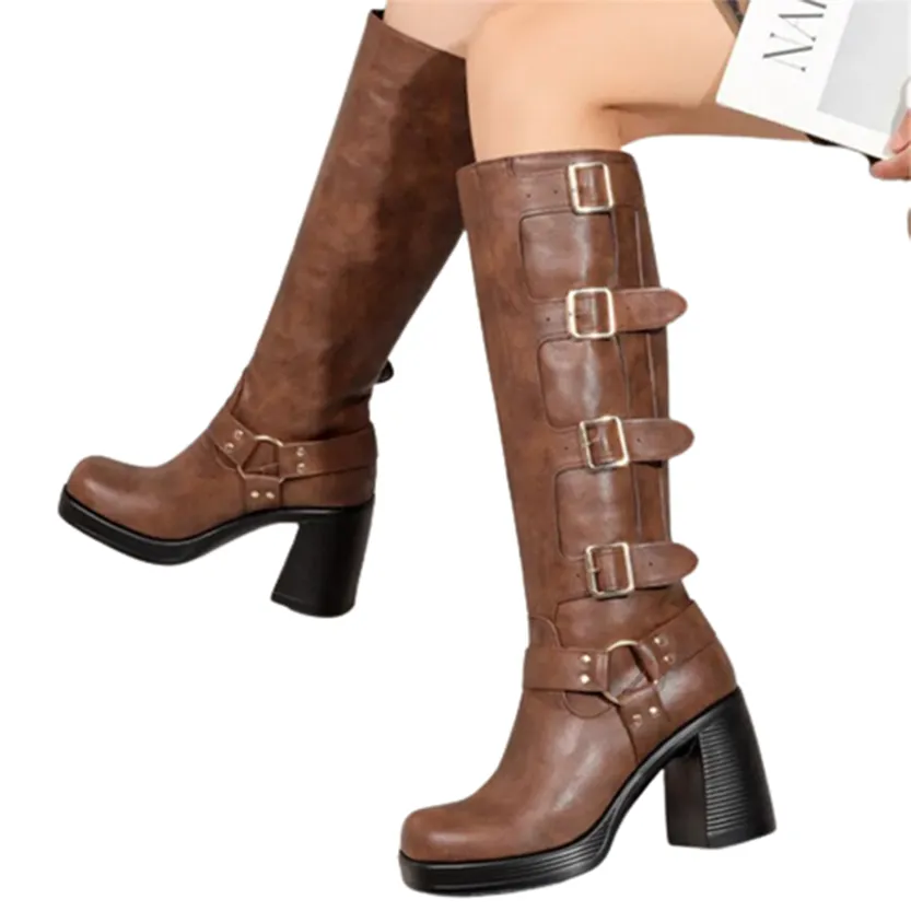 Funki Buys | Boots | Women's Gothic Punk Multi-Buckle Boots