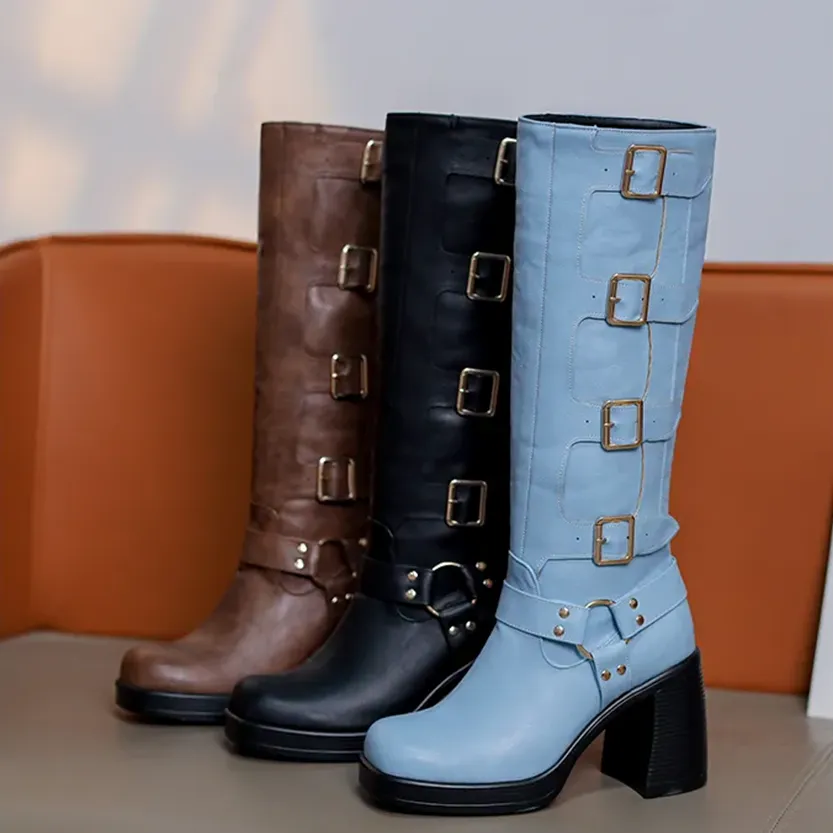 Funki Buys | Boots | Women's Gothic Punk Multi-Buckle Boots