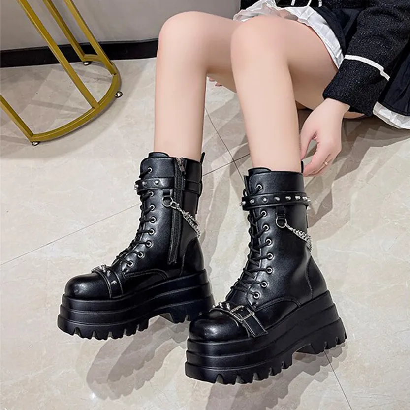 Funki Buys | Boots | Women's Gothic Square Toe Platform Boots