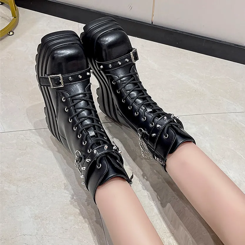 Funki Buys | Boots | Women's Gothic Square Toe Platform Boots