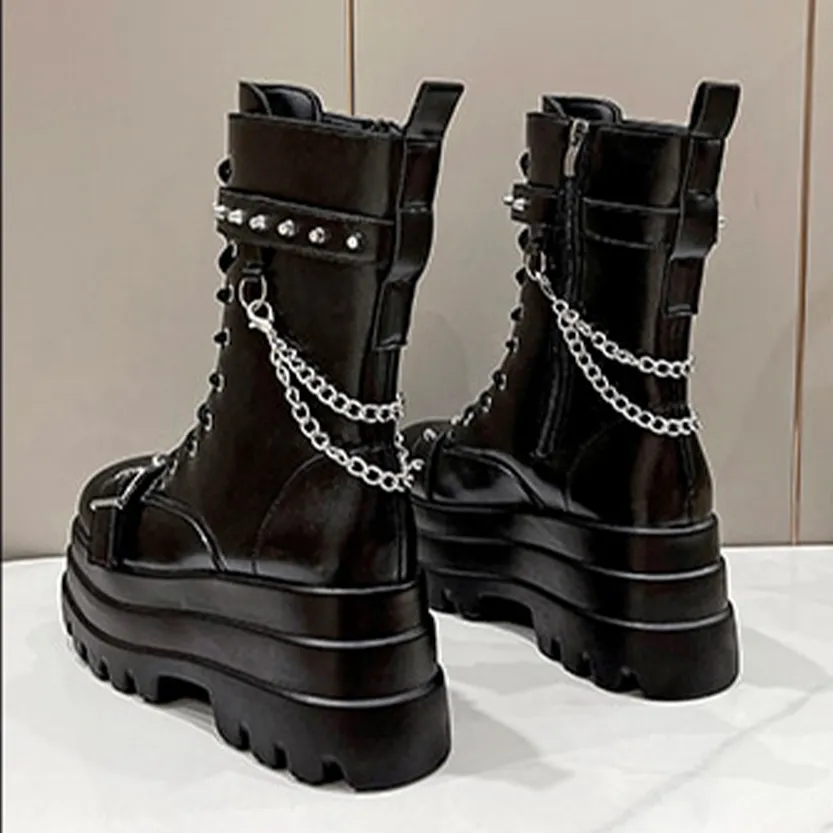 Funki Buys | Boots | Women's Gothic Square Toe Platform Boots