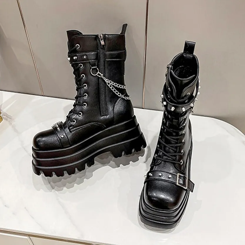 Funki Buys | Boots | Women's Gothic Square Toe Platform Boots