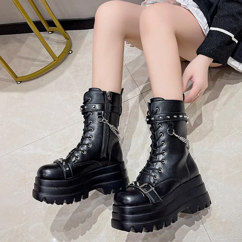 Funki Buys | Boots | Women's Gothic Square Toe Platform Boots