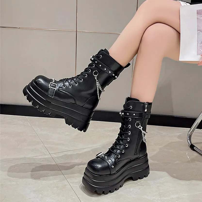 Funki Buys | Boots | Women's Gothic Square Toe Platform Boots