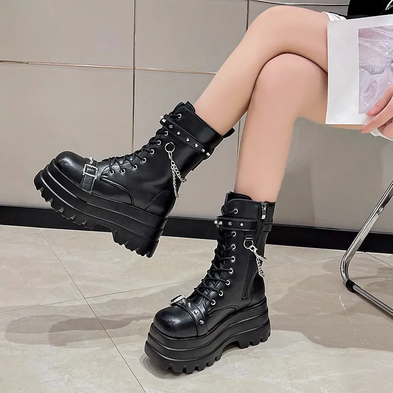 Funki Buys | Boots | Women's Gothic Square Toe Platform Boots