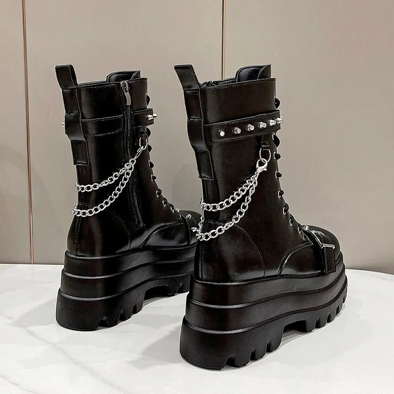 Funki Buys | Boots | Women's Gothic Square Toe Platform Boots