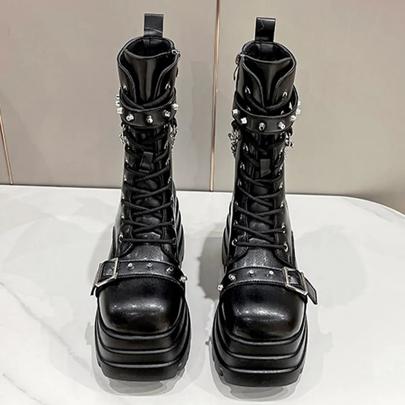 Funki Buys | Boots | Women's Gothic Square Toe Platform Boots