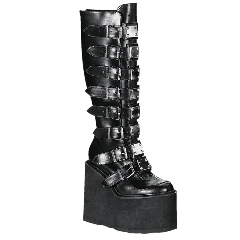 Funki Buys | Boots | Women's High Platform Wedge Buckle Boot