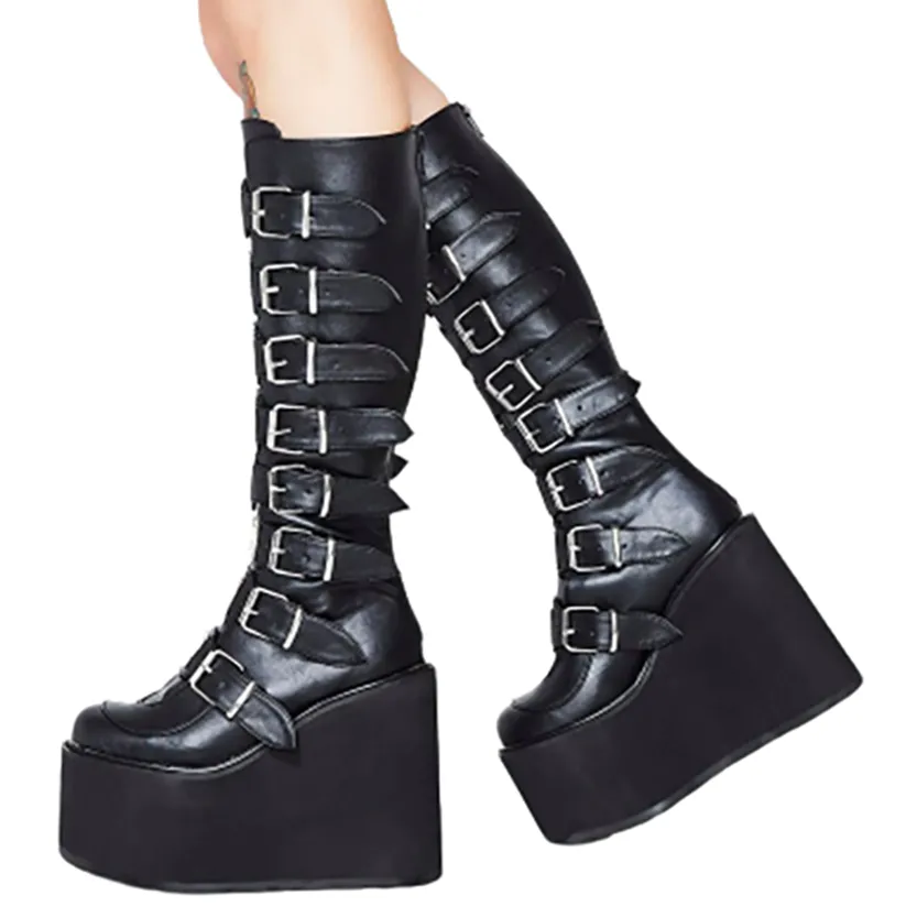 Funki Buys | Boots | Women's High Platform Wedge Buckle Boot