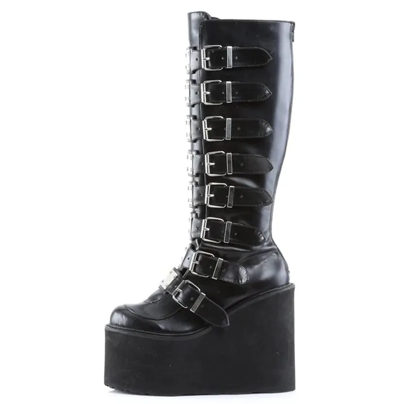 Funki Buys | Boots | Women's High Platform Wedge Buckle Boot