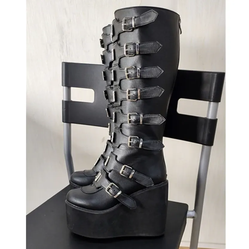 Funki Buys | Boots | Women's High Platform Wedge Buckle Boot