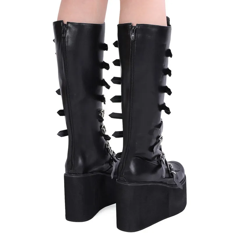 Funki Buys | Boots | Women's High Platform Wedge Buckle Boot