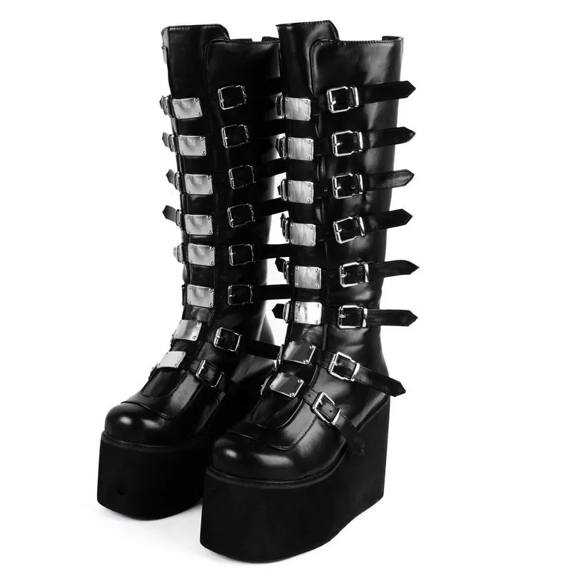 Funki Buys | Boots | Women's High Platform Wedge Buckle Boot