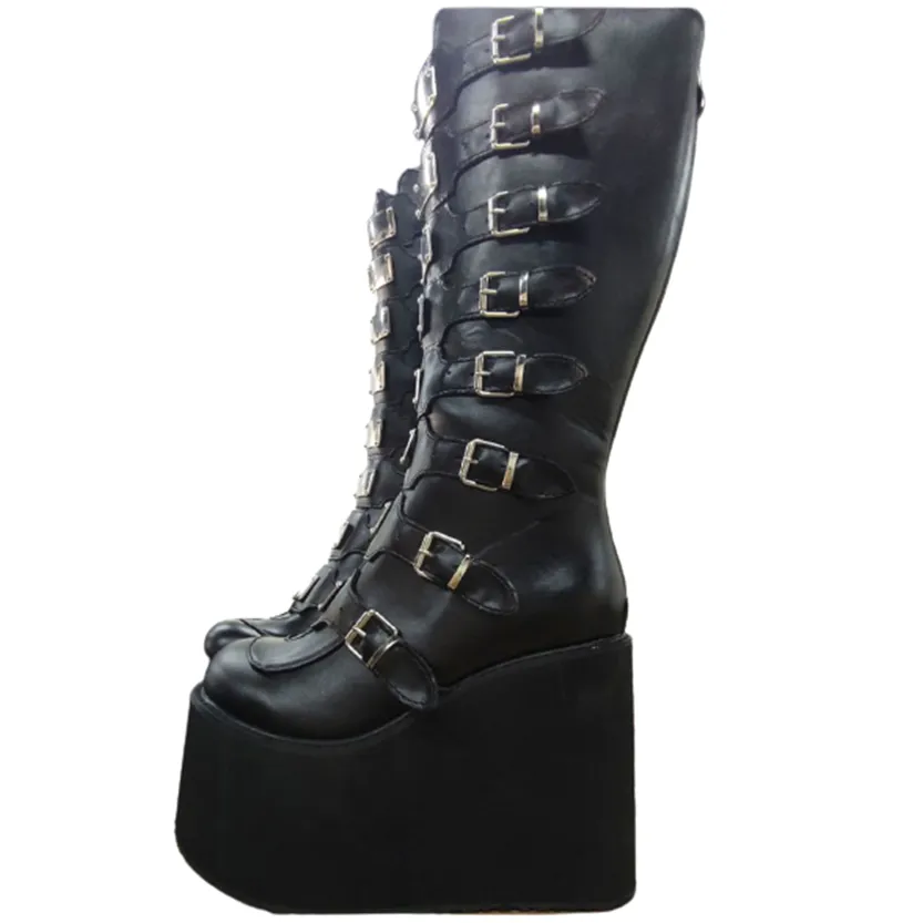 Funki Buys | Boots | Women's High Platform Wedge Buckle Boot