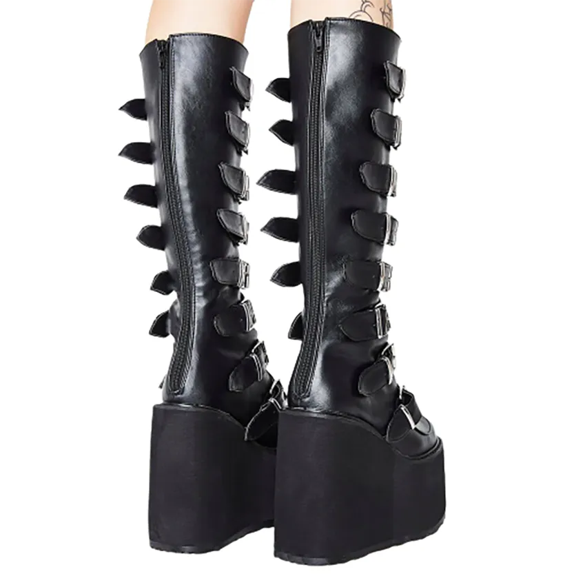 Funki Buys | Boots | Women's High Platform Wedge Buckle Boot