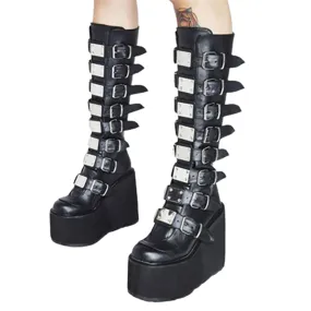 Funki Buys | Boots | Women's High Platform Wedge Buckle Boot