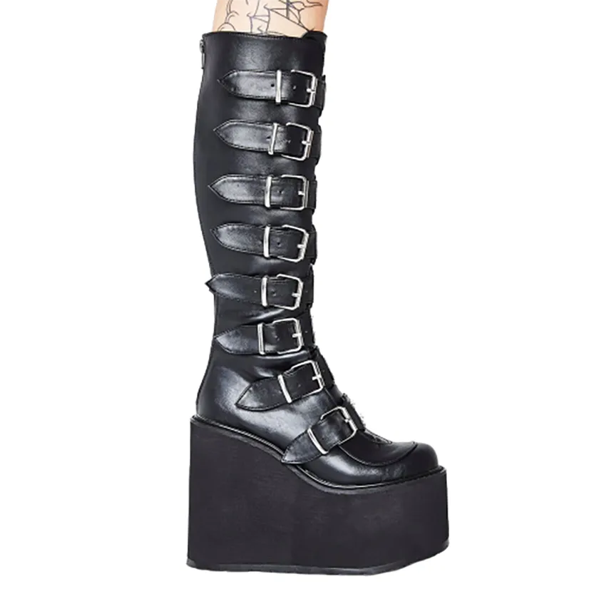 Funki Buys | Boots | Women's High Platform Wedge Buckle Boot