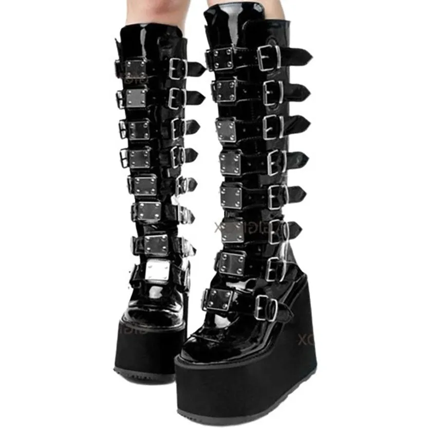 Funki Buys | Boots | Women's High Platform Wedge Buckle Boot